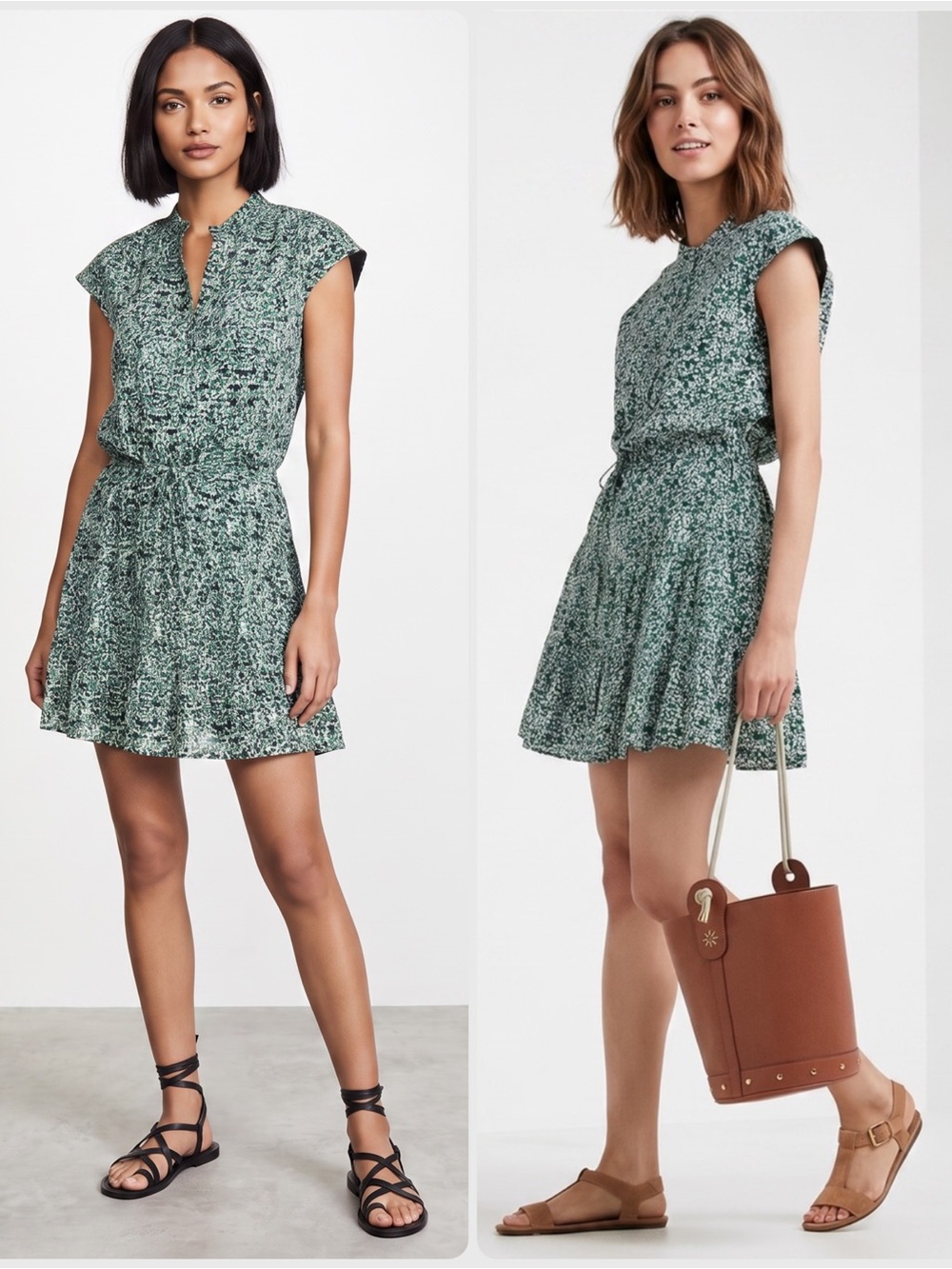 Rebecca Minkoff Ollie Cotton Green Floral Cap-Sleeve Mini Dress NWOT $385